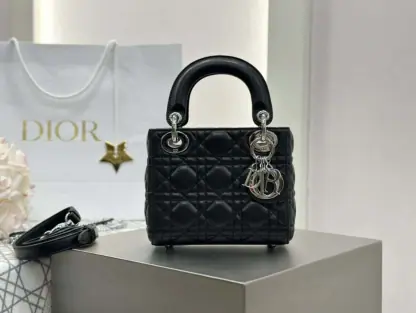 Replica Dior Mini Lady Dior Bag Black Cannage Lambskin Sliver #4150 - Image 2
