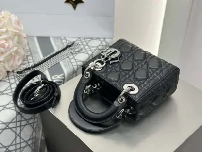 Replica Dior Mini Lady Dior Bag Black Cannage Lambskin Sliver #4150 - Image 5