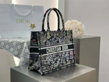 Replica Dior Medium Dior Book Tote Black Embroidery #4144 - Image 5