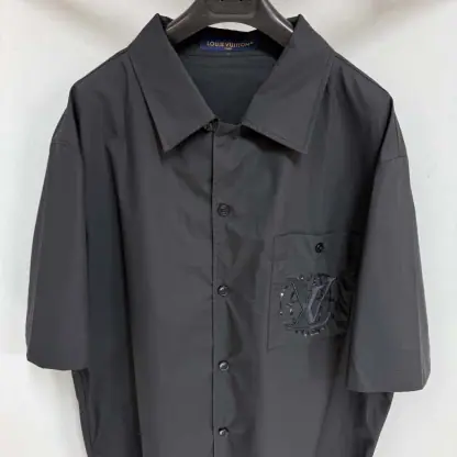 Replica Louis Vuitton Embroidered Short-Sleeved Cotton Shirt 1AHCHC 2025 #4175 - Image 5