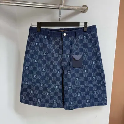 Replica Louis Vuitton Embroidered Damier Denim Shorts 1AFVO5 #4176