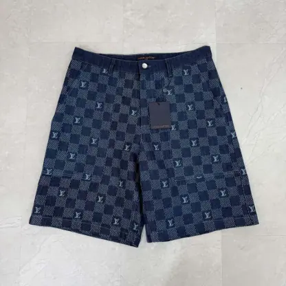 Replica Louis Vuitton Embroidered Damier Denim Shorts 1AFVO5 #4176 - Image 2