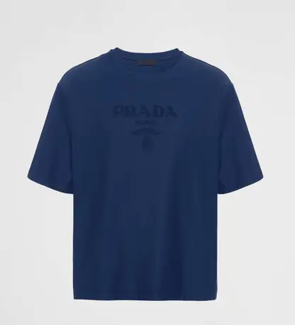 Replica Prada Technical cotton T-shirt 2025 For Men navy