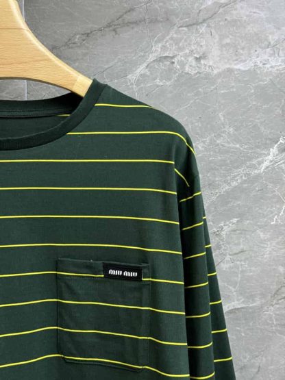 Replica Miu Miu Long-sleeved cotton jersey stripe T-shirt green - Image 4