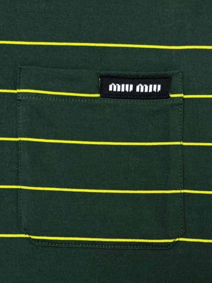 Replica Miu Miu Long-sleeved cotton jersey stripe T-shirt green - Image 5