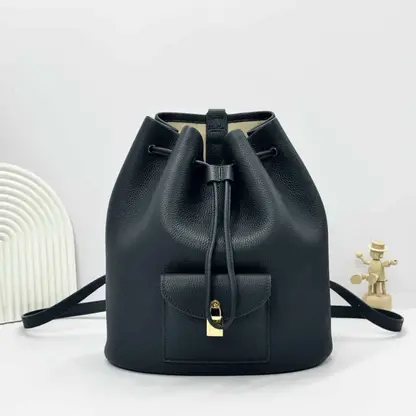 Replica Loro Piana Extra Drawstring backpack L27 Blue Navy Calfskin