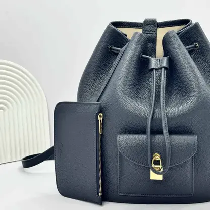 Replica Loro Piana Extra Drawstring backpack L27 Blue Navy Calfskin - Image 7