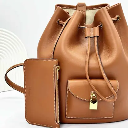 Replica Loro Piana Extra Drawstring backpack L27 Brown Calfskin - Image 5