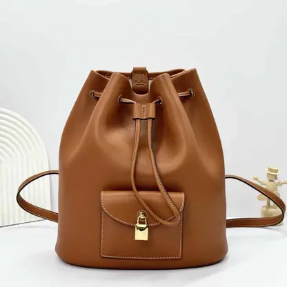 Replica Loro Piana Extra Drawstring backpack L27 Brown Calfskin