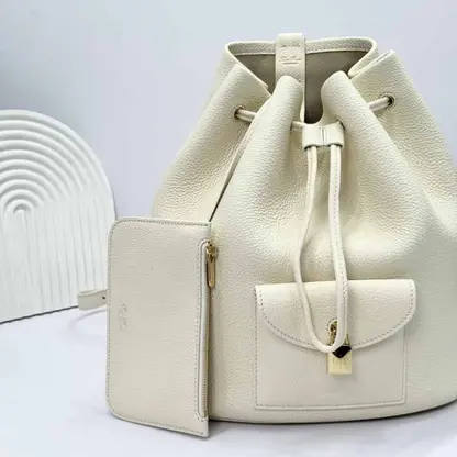 Replica Loro Piana Extra Drawstring backpack L27 Whisper White Calfskin - Image 8