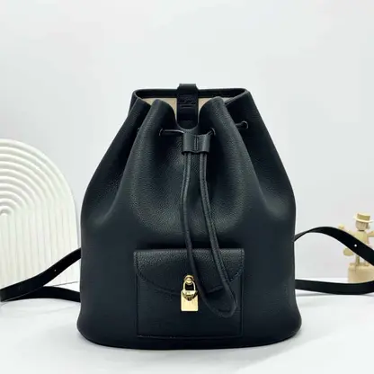 Replica Loro Piana Extra Drawstring backpack L27 Black Calfskin