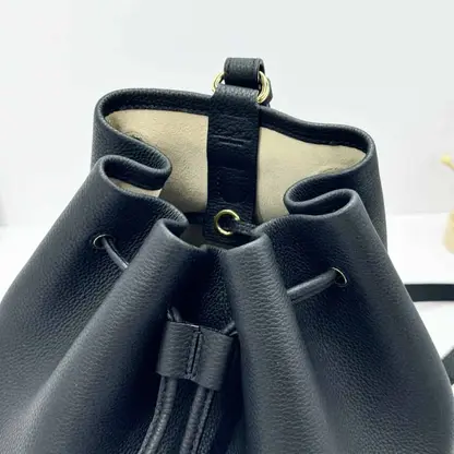 Replica Loro Piana Extra Drawstring backpack L27 Black Calfskin - Image 4