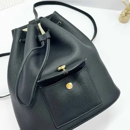 Replica Loro Piana Extra Drawstring backpack L27 Black Calfskin - Image 7