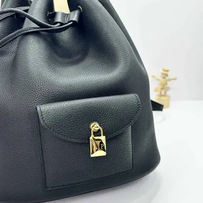 Replica Loro Piana Extra Drawstring backpack L27 Black Calfskin - Image 8