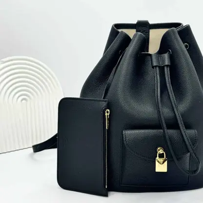 Replica Loro Piana Extra Drawstring backpack L27 Black Calfskin - Image 2