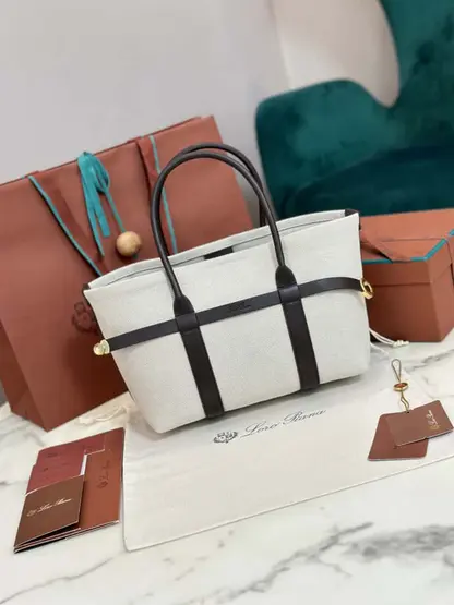Replica Loro Piana Small Ghiera Shopper Bag Milk Amber-Dark Chocolate Licorice - Image 5