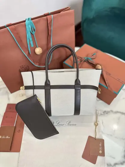 Replica Loro Piana Small Ghiera Shopper Bag Milk Amber-Dark Chocolate Licorice - Image 2