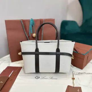 Replica Loro Piana Small Ghiera Shopper Bag Milk Amber-Dark Chocolate Licorice