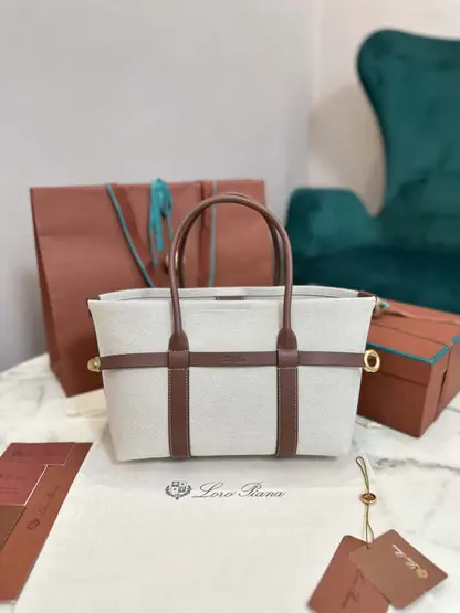 Replica Loro Piana Small Ghiera Shopper Bag Natural/Caramel Sugar