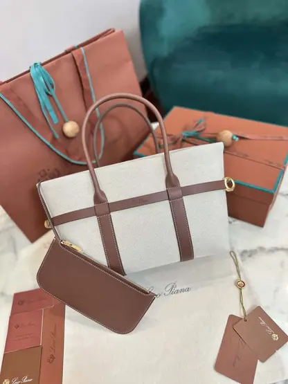 Replica Loro Piana Small Ghiera Shopper Bag Natural/Caramel Sugar - Image 3