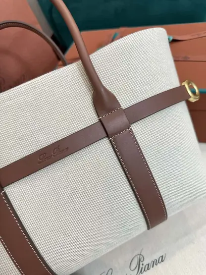 Replica Loro Piana Small Ghiera Shopper Bag Natural/Caramel Sugar - Image 8