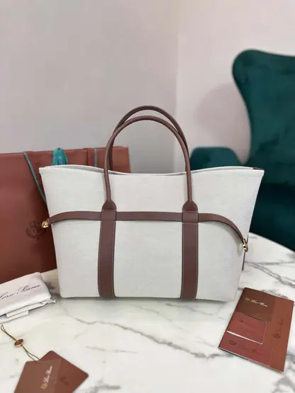 Replica Loro Piana Large Ghiera Shopper Bag Natural/Caramel Sugar - Image 3