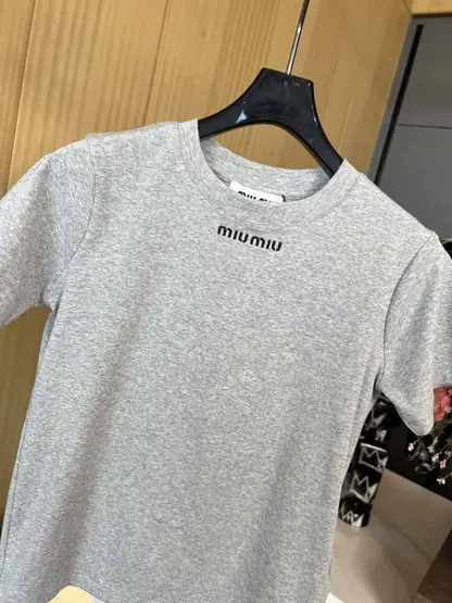 Replica Miu Miu grey Seamless mélange T-shirt - Image 3