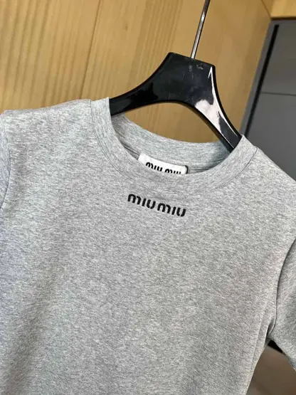 Replica Miu Miu grey Seamless mélange T-shirt - Image 4