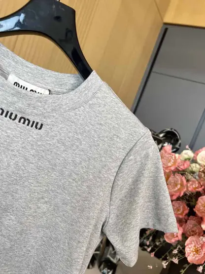 Replica Miu Miu grey Seamless mélange T-shirt - Image 5