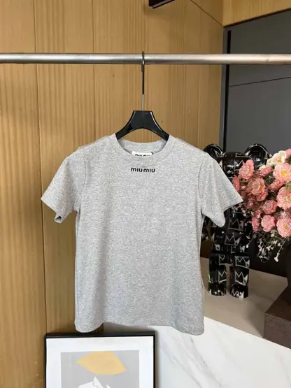 Replica Miu Miu grey Seamless mélange T-shirt