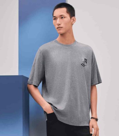 Replica Hermes "H Puzzle" t-shirt with leather detail Gray
