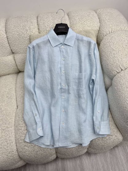 Replica Loro Piana Linen André Shirt in Light Blue - Image 3