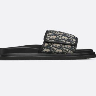 Replica Men's Dior Aqua Sandal Beige and Black Dior Oblique Jacquard