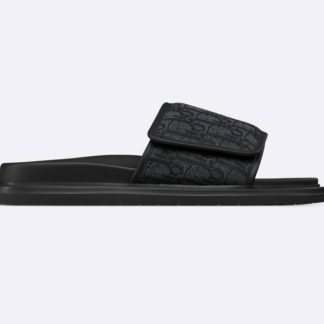 Replica Men's Dior Aqua Sandal Black Dior Oblique Jacquard