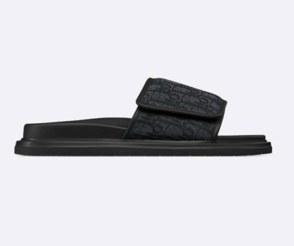 Replica Men's Dior Aqua Sandal Black Dior Oblique Jacquard
