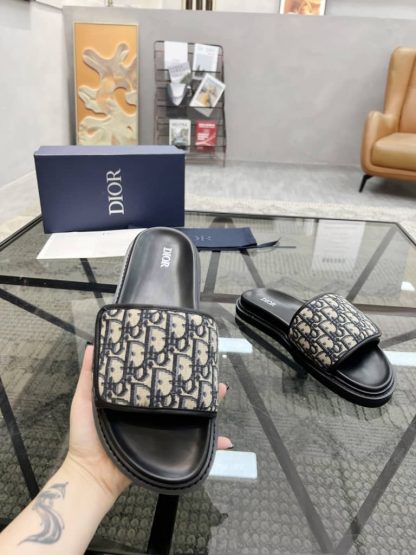 Replica Men's Dior Aqua Sandal Beige and Black Dior Oblique Jacquard - Image 3