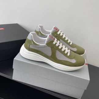 Replica Patent leather and technical fabric Prada America's Cup sneakers Loden Green