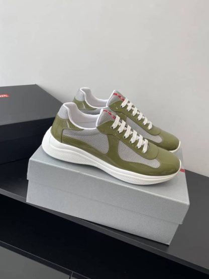 Replica Patent leather and technical fabric Prada America's Cup sneakers Loden Green