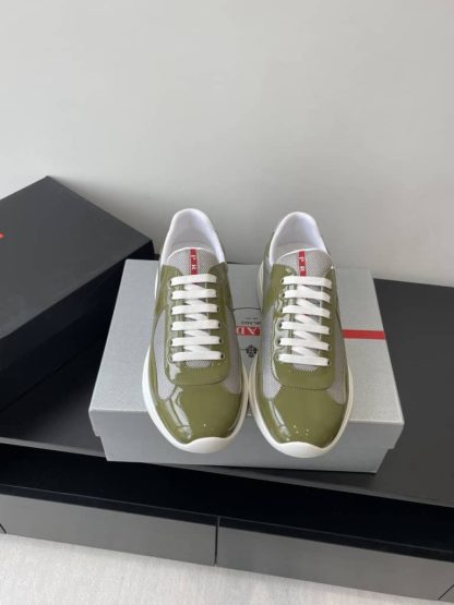 Replica Patent leather and technical fabric Prada America's Cup sneakers Loden Green - Image 4