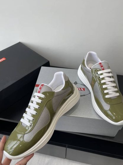 Replica Patent leather and technical fabric Prada America's Cup sneakers Loden Green - Image 2