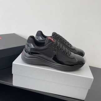 Replica Patent leather and technical fabric Prada America's Cup sneakers Black
