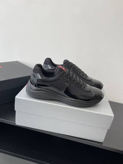 Replica Patent leather and technical fabric Prada America's Cup sneakers Black