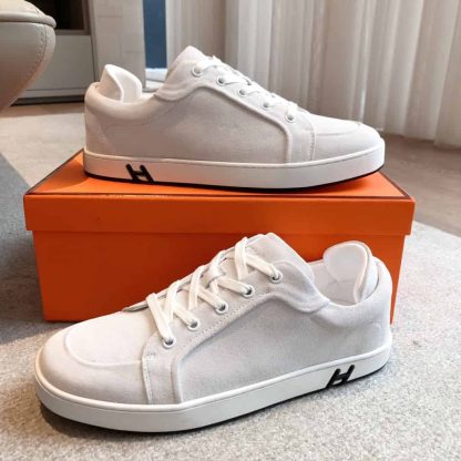Replica Hermes Kid Sneaker 2025 Men Women in grey suede - Image 4