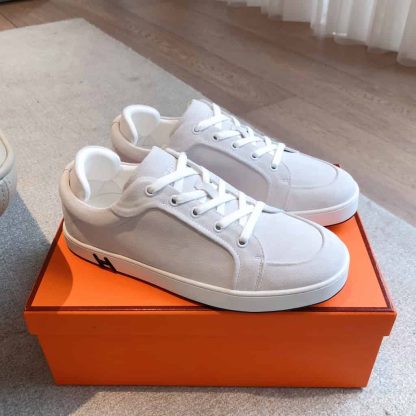 Replica Hermes Kid Sneaker 2025 Men Women in grey suede - Image 6