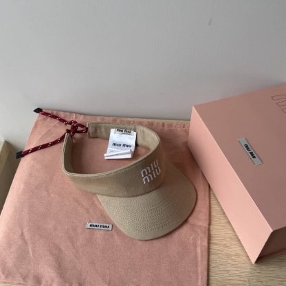 Replica Miu Miu Denim visor hat beige - Image 4