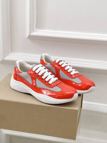 Replica Patent leather and technical fabric Prada America's Cup sneakers Copper