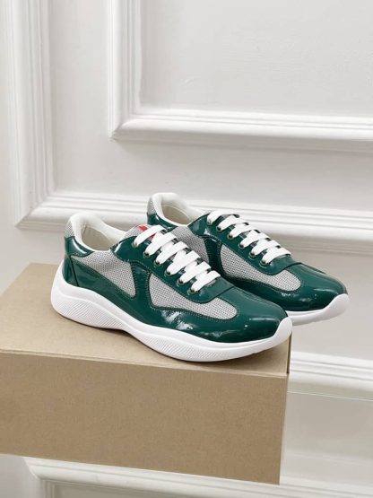 Replica Patent leather and technical fabric Prada America's Cup sneakers Lagoon Blue