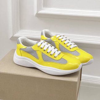Replica Patent leather and technical fabric Prada America's Cup sneakers Sunny Yellow