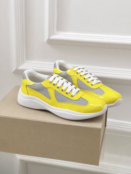 Replica Patent leather and technical fabric Prada America's Cup sneakers Sunny Yellow