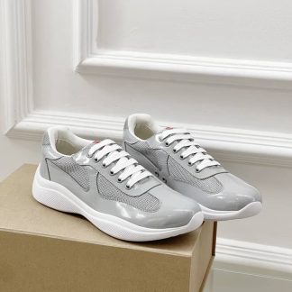 Replica Patent leather and technical fabric Prada America's Cup sneakers Pearl